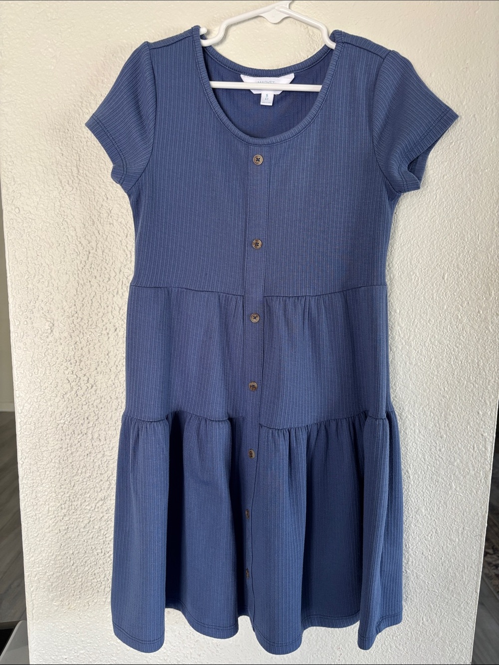 Market & Spruce Blue Ribbed Button-Front Tiered Dress